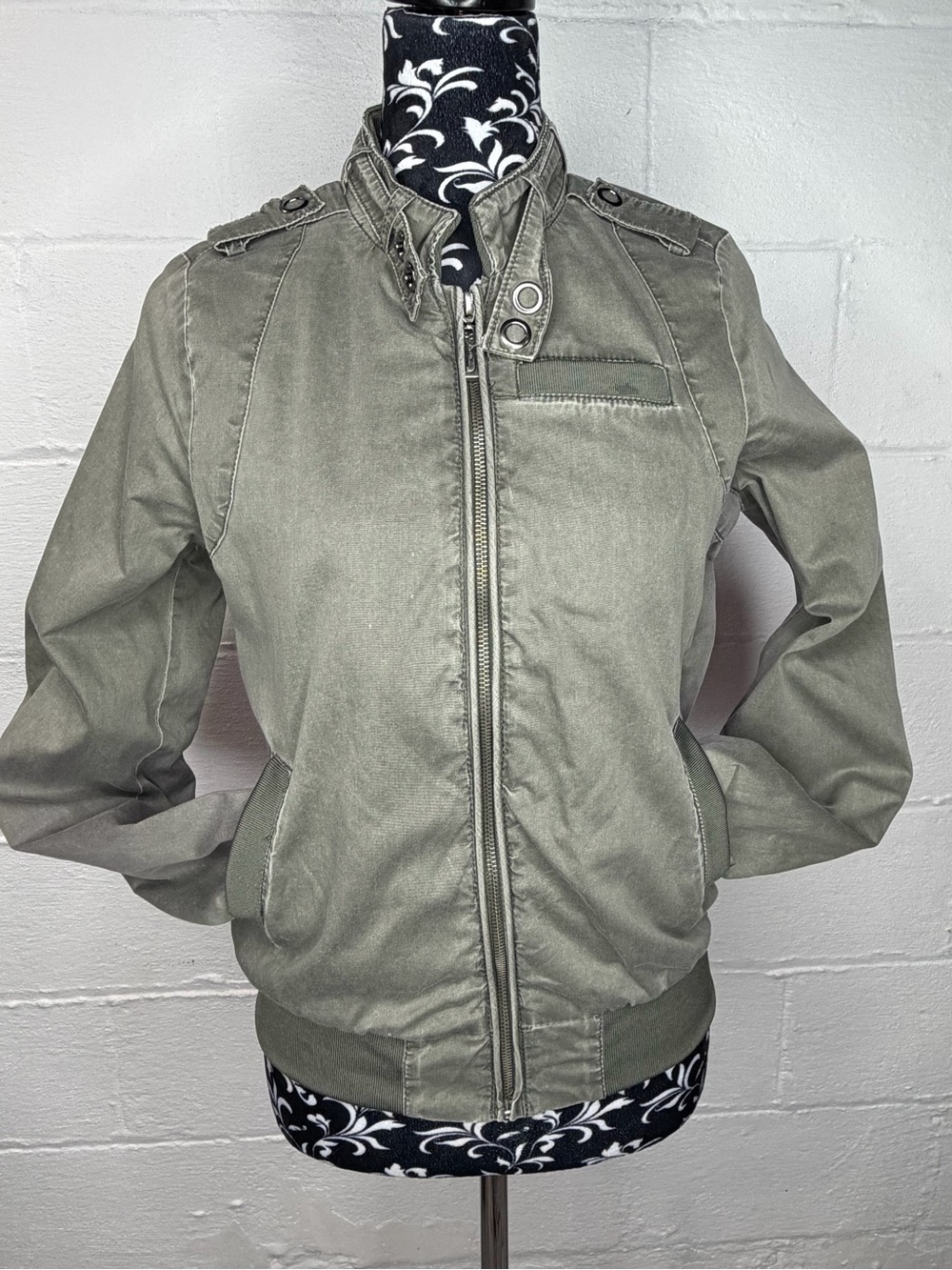 JouJou Y2K Olive Green Utility Military Bomber Jacket Small